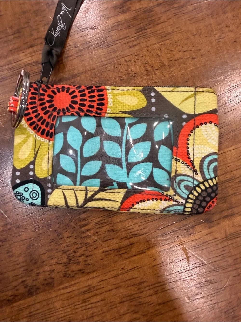 Vera Bradley Yellow and Orange Floral Key Pouch with Key Ring
